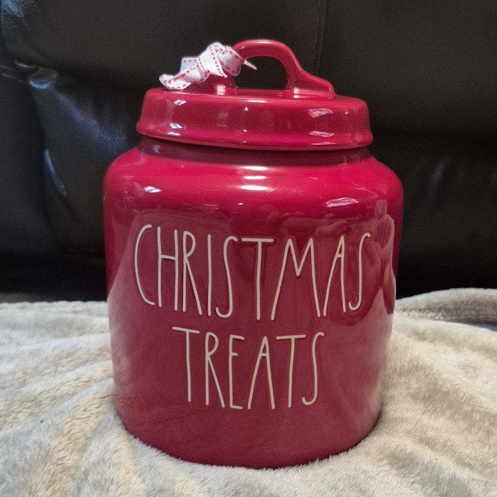 Rae Dunn Christmas Treats Red Ceramic Canister Cookie Jar Magenta Holiday Decor
